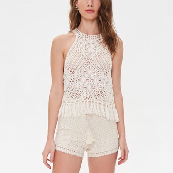 🏷Forever21 Open-crochet fringe top - Picture 2 of 8